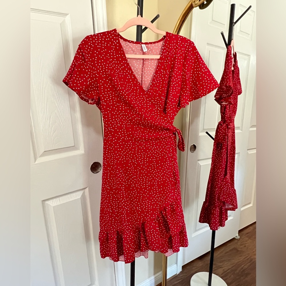 Medium Red and White Polkadot Wrap Dress